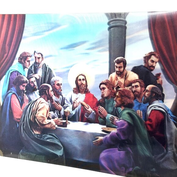 Lenticular 3D Jesus Last Supper Apostles Religious Print Vintage Vtg - Picture 6 of 9